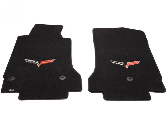 2005-2007 Velourtex Floor Mats - Ebony With C6 Flag - 2007 Early