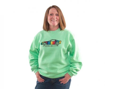 Sweatshirt Green Crew Neck Rainbow Foil Design
