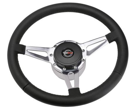 84-89 Black Leather 3 Spoke Steering Wheel w/ Horn Button and Hub