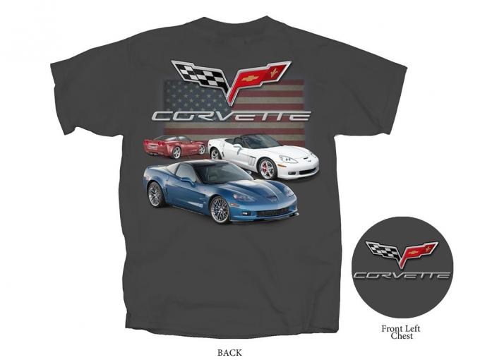 C6 Gray T-Shirt Red White and Blue Cars & American Flag
