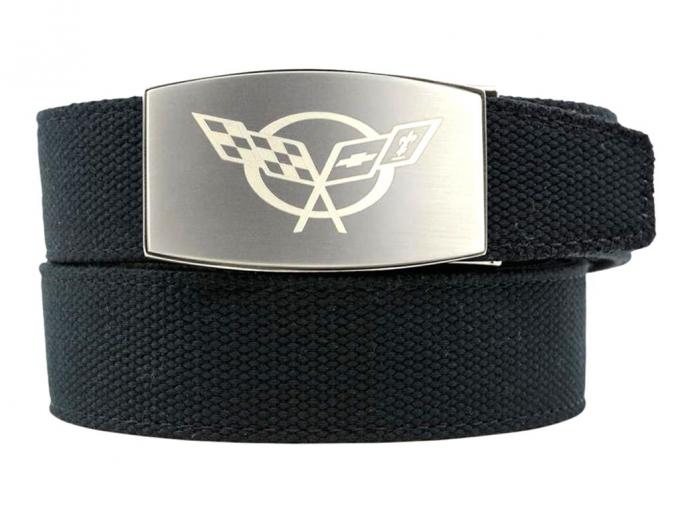 Nexbelt C5 Corvette Pewter Buckle Black Canvas Belt
