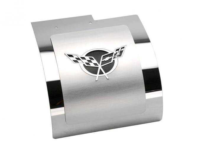 97-04 Stainless Steel Alternator Cover - Black C5 Emblem