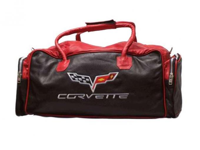 Leather C6 Embroidered Emblem Duffel / Travel Bag - Red And Black