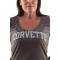 T-Shirt Womens Gray Vneck Corvette Script Long Sleeve