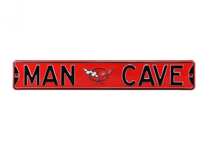 Man Cave Red Metal Street Sign - C5 Logo