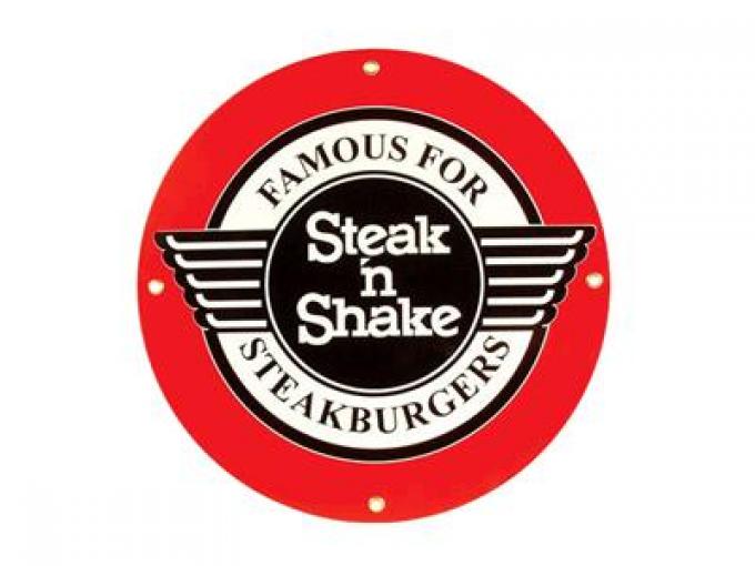 Porcelain Sign Steak And Shake 12" Round Corvette Depot