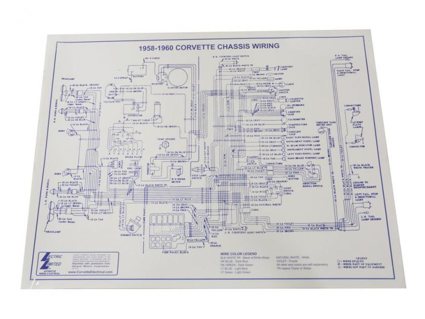 58-60 Wire Diagram - Laminated 17" X 22" Wire Diagram | Corvette Depot