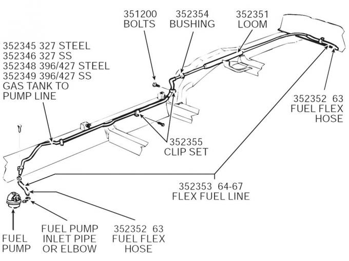 63-67 Fuel Line-fuel Tank Pump Gas Line - With Spiral Armor All 327 (steel)