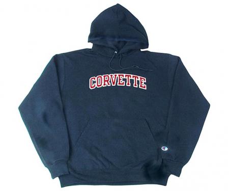 Hooded Sweatshirt Navy With Red Corvette Lettering