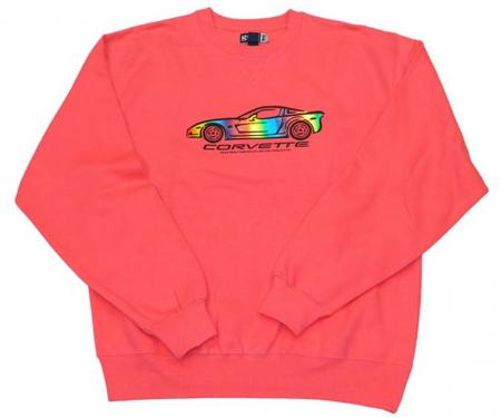 Pink Crew Neck Rainbow Foil Design Sweatshirt