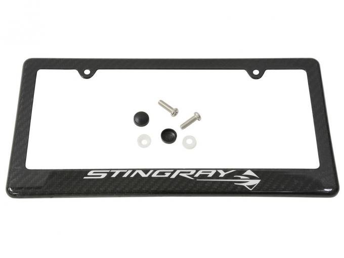 Carbon Fiber Rear License Plate Frame With Stingray Script And Logo