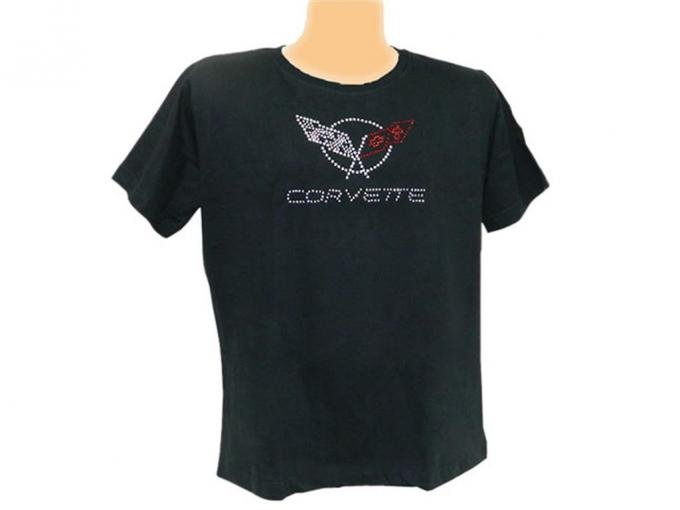 T-Shirt - Womans Black With C5 Emblem In Rhinestone