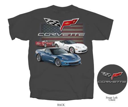 C6 Gray T-Shirt Red White and Blue Cars & American Flag