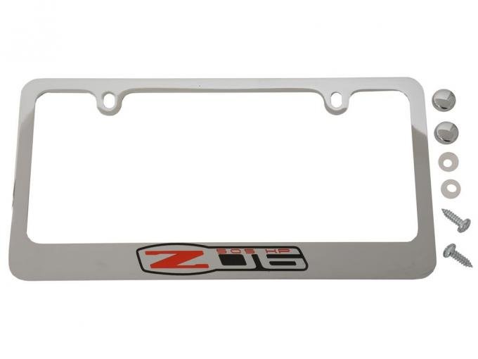 06-13 License Plate Frame / Bezel - C6 Z06 505hp Logo Chrome