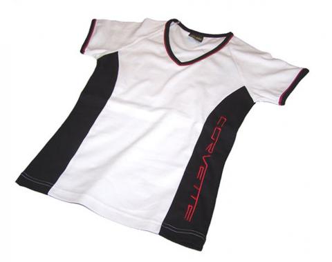 T-Shirt - Junior Short Sleeve White Black And Red Contrast Corvette