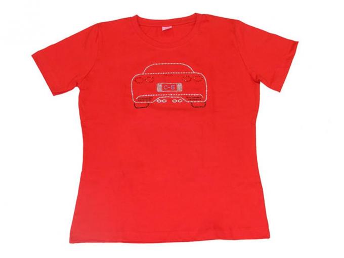 T-Shirt - Womens Red With C5 Rear View In Rhinestone