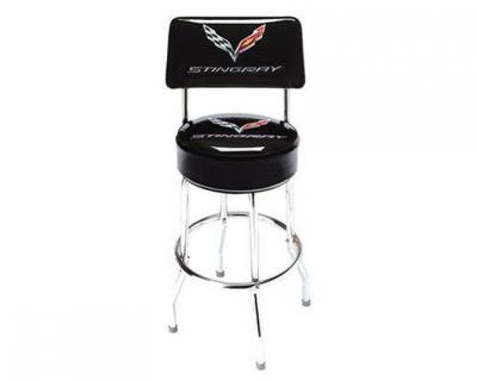 Black Counter Stool With Back With C7 Stingray Logo