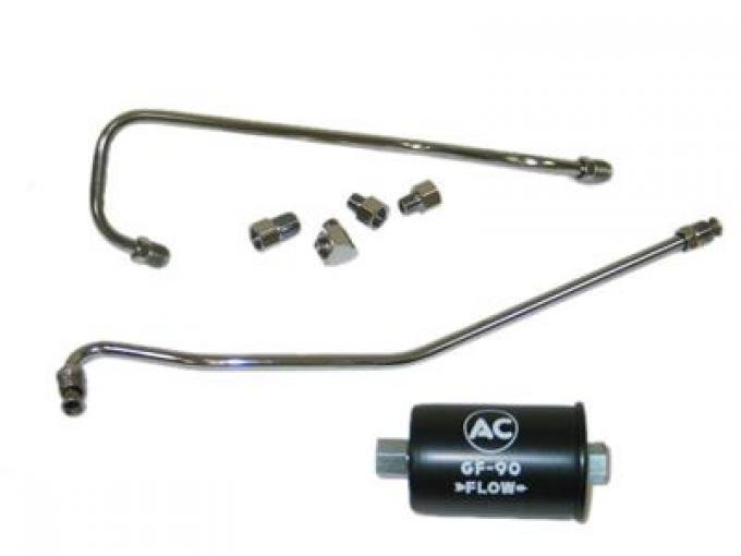 63-65 Fuel Line Fuel Injection S/S With 4 Chrome Fittings And Black GF90
