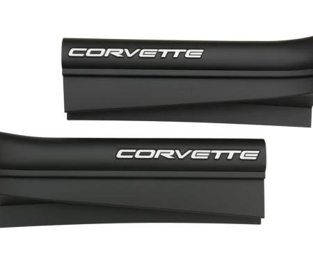 97-04 Door Sill Protection Covers - Black Acrylic With White Script