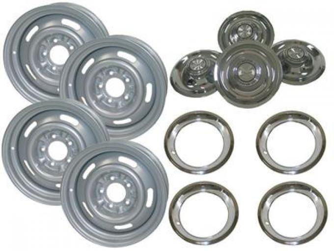 67 Rally Wheel Set - Complete with Replacement Trim Rings
