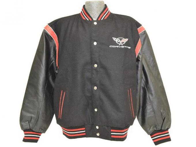 Reversible Wool Leather Varsity Jacket With Embroidered C5 Logo