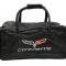 Black Leather C6 Embroidered Emblem Duffel / Travel Bag