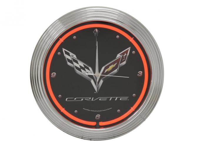 C7 Flag / Logo Chrome Ring Neon Clock