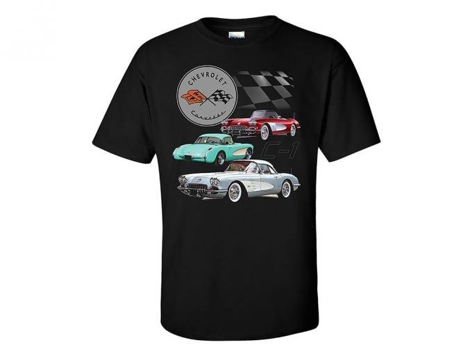1953-1962 Black T-Shirt C1 3 Car Front Print
