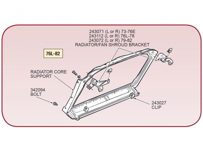 76-78 Radiator / Fan Shroud Upper Bracket - Left 1976 Late