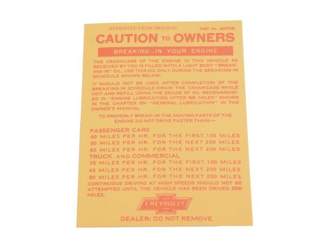 56-60 Engine Break In Card