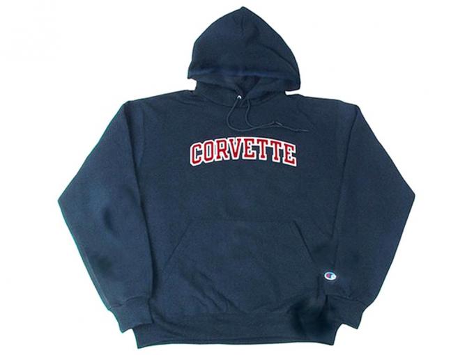 Hooded Sweatshirt Navy With Red Corvette Lettering