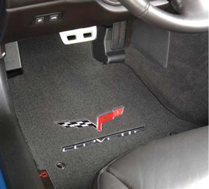 2007-2013 Velourtex Floor Mat-Ebony W/C6 Flag And Script - 2007 Late - 2013 Ear