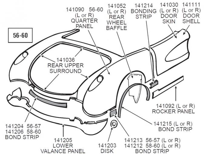 58-60 Rear Body Panel - Rear Upper Hand Laid