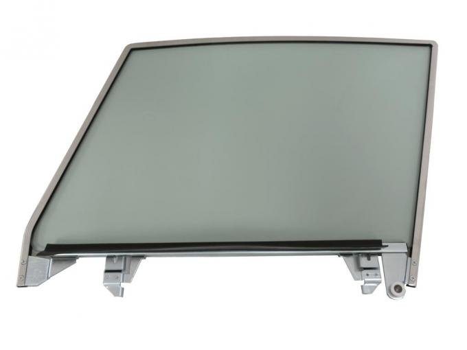 56-62 Right Side Door Glass Assembly With Frame - Green Tinted Glass