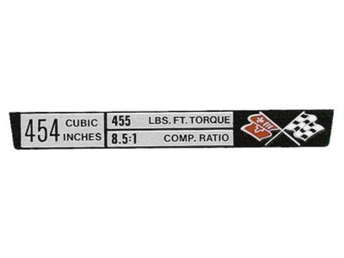 72 Console Engine Data Plate - Ls-5 454 8.5:1 Comp