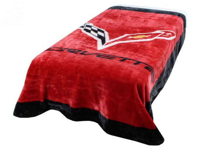 Corvette Throw Blanket / Bedspread With C7 Flag And Script