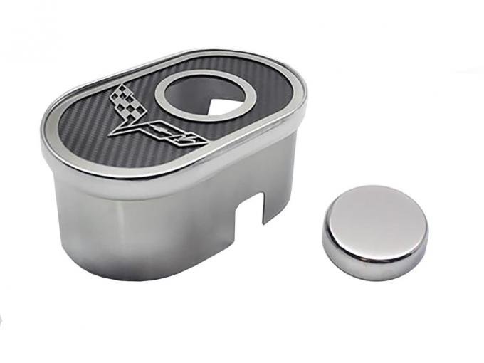 08-13 Chrome Master Cylinder Cover - Black C6 Emblem