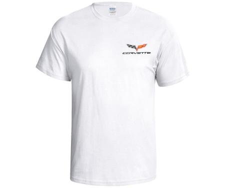 T-Shirt With Your Choice Of Corvette Embroidered Logo White