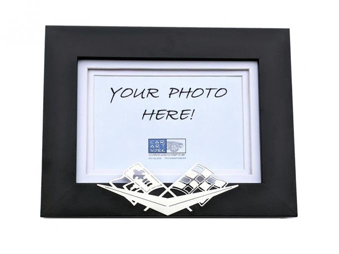 1953-1962 Corvette Car Art Work Blackwood Photo Frame w/C1 Crossed Flag Emblem