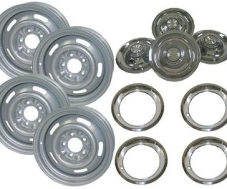 67 Rally Wheel Set - Complete with Replacement Trim Rings