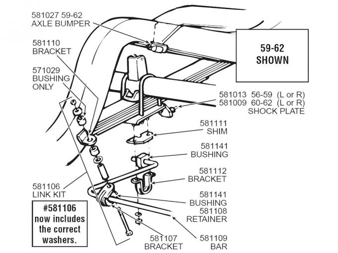 60-62 Stabilizer / Sway Bar Link Bracket - Rear Welds To Frame