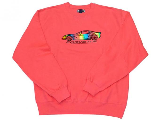 Pink Crew Neck Rainbow Foil Design Sweatshirt