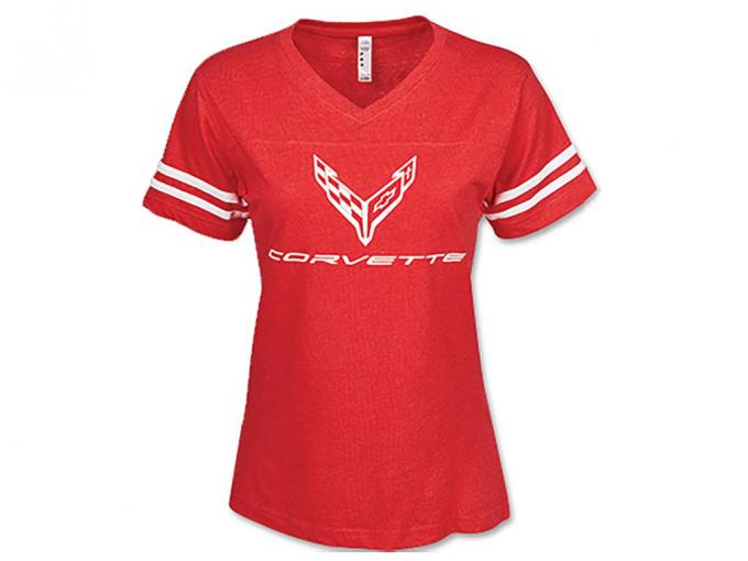 Corvette Ladies Red Football Jersey T-Shirt