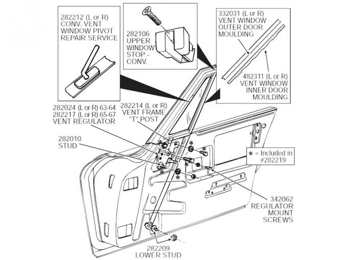 63-67 Vent Window Frame - Convertible T Post Left