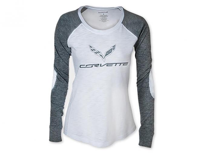 Corvette Ladies Long Sleeve Patch White / Gray Shirt