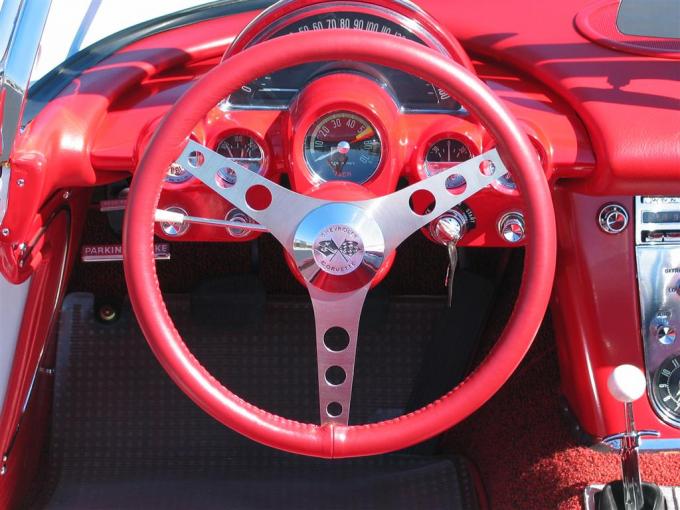 56-62 15" Leather Wrapped Steering Wheel With Rivets