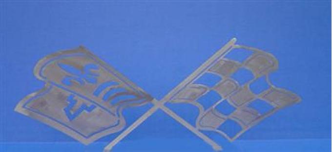 36" Car Art Work Brushed Metal Wall Hanging 1967-1976 C2 C3 Crossed Flags Emblem