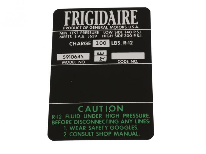 67 Air Conditioning Frigidaire Foil Decal - On Compressor