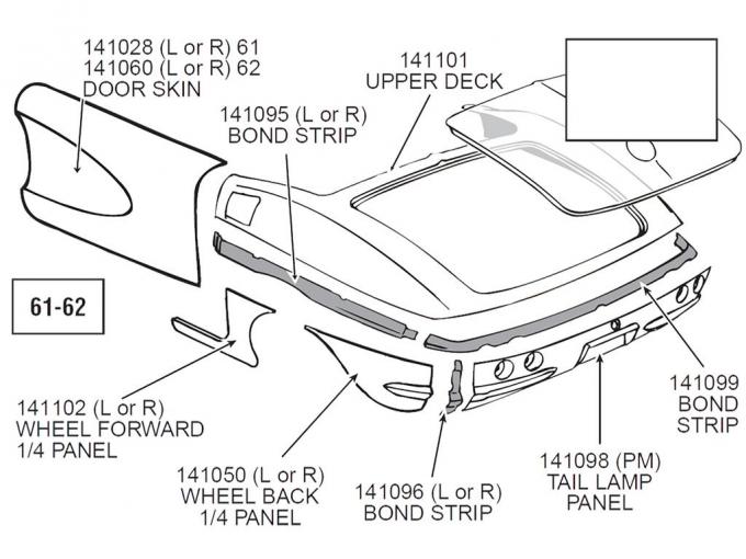 61-62 Rear Quarter Panel - Right Wheel Forward Hand Laid