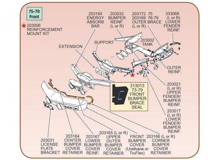 76-79 Bumper Brace - Front Outer Right